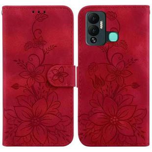 For Infinix Hot 12 Play Lily Embossed Leather Phone Case(Red)