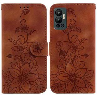 For Infinix Hot 12 Lily Embossed Leather Phone Case(Brown)