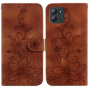 For Infinix Hot 11 2022 Lily Embossed Leather Phone Case(Brown)