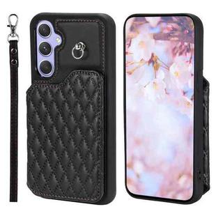 For Samsung Galaxy A14 5G / 4G Grid Texture Card Bag Phone Case with Lanyard(Black)