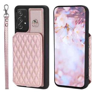 For Samsung Galaxy A13 5G / 4G Grid Texture Card Bag Phone Case with Lanyard(Rose Gold)