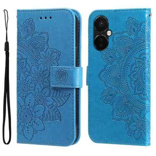 For OnePlus Nord CE3 7-petal Flowers Embossing Leather Phone Case(Blue)