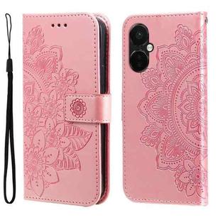 For OnePlus Nord CE3 Seven-petal Flowers Embossing Leather Phone Case(Rose Gold)