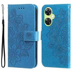 For OnePlus Nord CE 3 Lite/Nord N30 7-petal Flowers Embossing Leather Phone Case(Blue)