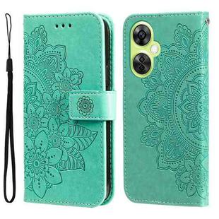 For OnePlus Nord CE 3 Lite/Nord N30 7-petal Flowers Embossing Leather Phone Case(Green)