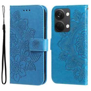 For OnePlus Nord 3/Ace 2V 7-petal Flowers Embossing Leather Phone Case(Blue)
