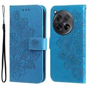 For OnePlus 12R Seven-petal Flowers Embossing Leather Phone Case(Blue)