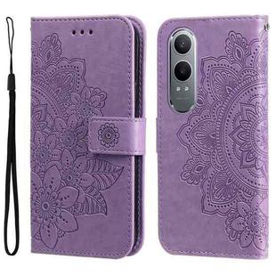 For OnePlus Nord CE4 Lite Seven-petal Flowers Embossing Leather Phone Case(Light Purple)