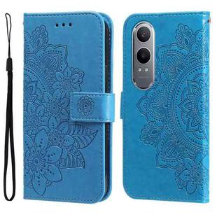 For OnePlus Nord CE4 Lite Seven-petal Flowers Embossing Leather Phone Case(Blue)