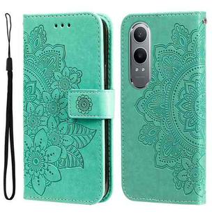 For OnePlus Nord CE4 Lite Seven-petal Flowers Embossing Leather Phone Case(Green)