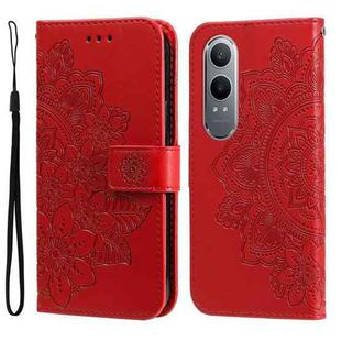 For OnePlus Nord CE4 Lite Seven-petal Flowers Embossing Leather Phone Case(Red)