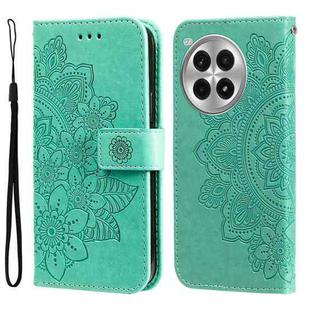 For OnePlus Ace 3 Pro Seven-petal Flowers Embossing Leather Phone Case(Green)