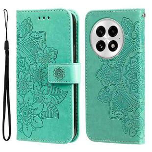 For OnePlus 13 Seven-petal Flowers Embossing Leather Phone Case(Green)