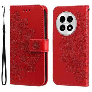 For OnePlus 13 Seven-petal Flowers Embossing Leather Phone Case(Red)