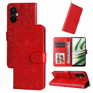 For OnePlus Nord CE3 Embossed Sunflower Leather Phone Case(Red)