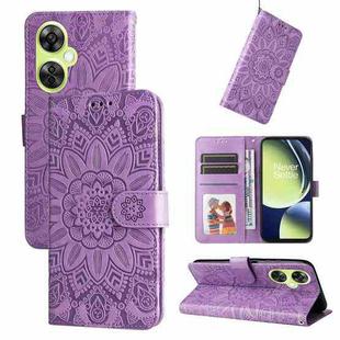 For OnePlus Nord CE 3 Lite/Nord N30 Embossed Sunflower Leather Phone Case(Purple)