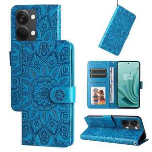 For OnePlus Nord 3 / Ace 2V Embossed Sunflower Leather Phone Case(Blue)