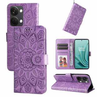 For OnePlus Nord 3 / Ace 2V Embossed Sunflower Leather Phone Case(Purple)