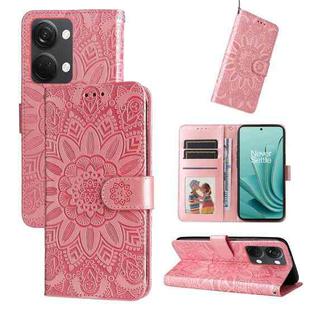 For OnePlus Nord 3/Ace 2V Embossed Sunflower Leather Phone Case(Rose Gold)