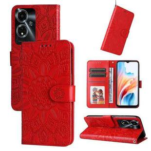 For OnePlus 12R Embossed Sunflower Leather Phone Case(Red)