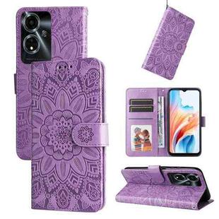 For OnePlus 12R Embossed Sunflower Leather Phone Case(Purple)