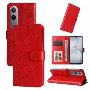 For OnePlus Nord CE4 Lite Embossed Sunflower Leather Phone Case(Red)