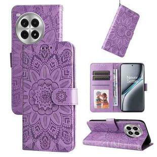 For OnePlus Ace 3 Pro Embossed Sunflower Leather Phone Case(Purple)