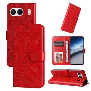 For OnePlus Nord 4 Embossed Sunflower Leather Phone Case(Red)