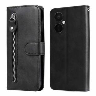 For OnePlus Nord CE3 Fashion Calf Texture Zipper Leather Phone Case(Black)