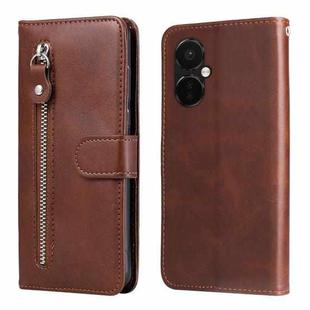 For OnePlus Nord CE3 Fashion Calf Texture Zipper Leather Phone Case(Brown)