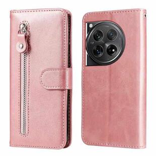For OnePlus 12 Fashion Calf Texture Zipper Leather Phone Case(Rose Gold)