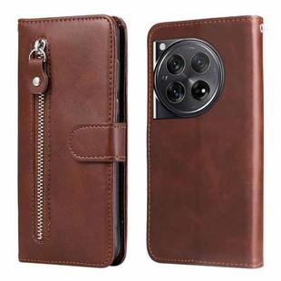 For OnePlus 12 Fashion Calf Texture Zipper Leather Phone Case(Brown)