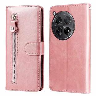 For OnePlus 12R Fashion Calf Texture Zipper Leather Phone Case(Rose Gold)