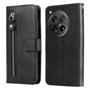 For OnePlus 12R Fashion Calf Texture Zipper Leather Phone Case(Black)
