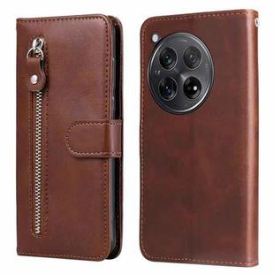 For OnePlus 12R Fashion Calf Texture Zipper Leather Phone Case(Brown)