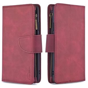 For Huawei P Smart (2019) Skin Feel Detachable Magnetic Zipper Horizontal Flip PU Leather Case with Holder & Card Slots & Wallet & Photo Frame & Lanyard(Red)