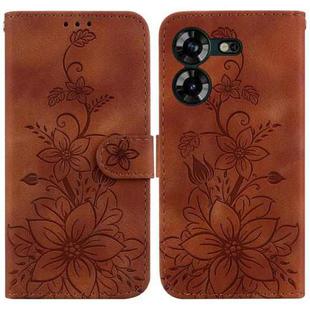 For Tecno Pova 5 Lily Embossed Leather Phone Case(Brown)