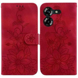 For Tecno Pova 5 Lily Embossed Leather Phone Case(Red)