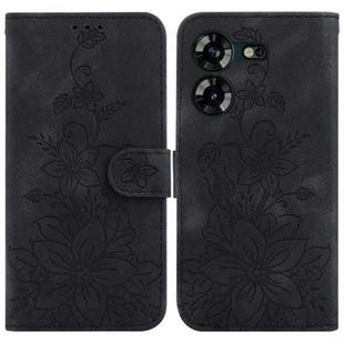 For Tecno Pova 5 Lily Embossed Leather Phone Case(Black)