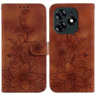 For Tecno Spark 10 Pro Lily Embossed Leather Phone Case(Brown)