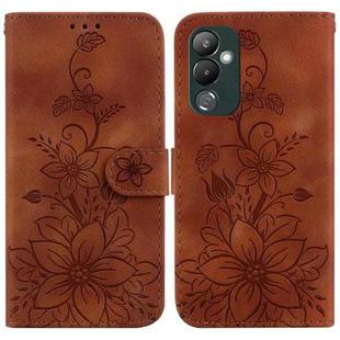 For Tecno Pova 4 Lily Embossed Leather Phone Case(Brown)