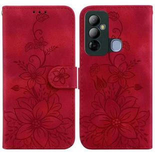 For Tecno Pop 6 Go Lily Embossed Leather Phone Case(Red)