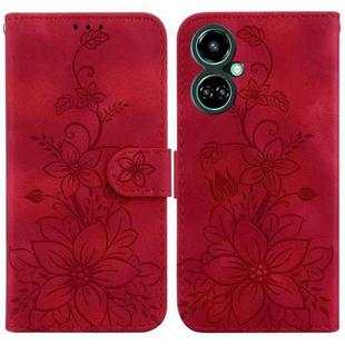 For Tecno Camon 19 Lily Embossed Leather Phone Case(Red)