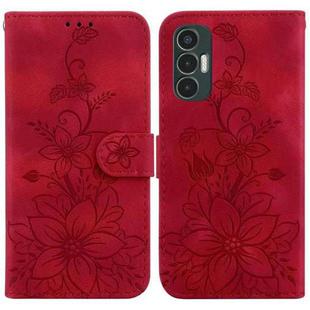 For Tecno Pova 3 / LE7 Lily Embossed Leather Phone Case(Red)