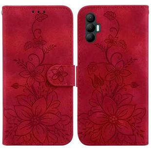 For Tecno Spark 8 Pro Lily Embossed Leather Phone Case(Red)