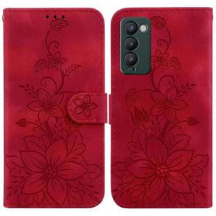For Tecno Camon 18 / 18 P Lily Embossed Leather Phone Case(Red)