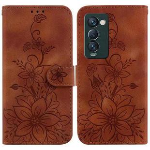 For Tecno Camon 18 Premier Lily Embossed Leather Phone Case(Brown)