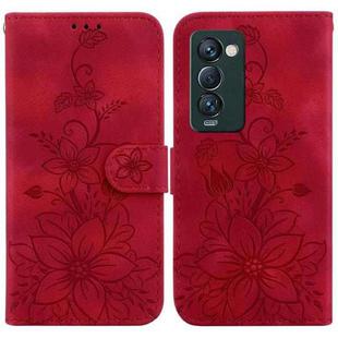 For Tecno Camon 18 Premier Lily Embossed Leather Phone Case(Red)