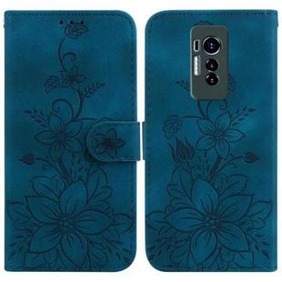 For Tecno Phantom X Lily Embossed Leather Phone Case(Dark Blue)