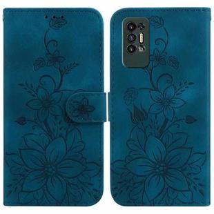 For Tecno Pova 2 Lily Embossed Leather Phone Case(Dark Blue)